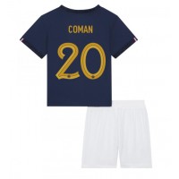 Camiseta Francia Kingsley Coman #20 Primera Equipación para niños Mundial 2022 manga corta (+ pantalones cortos)